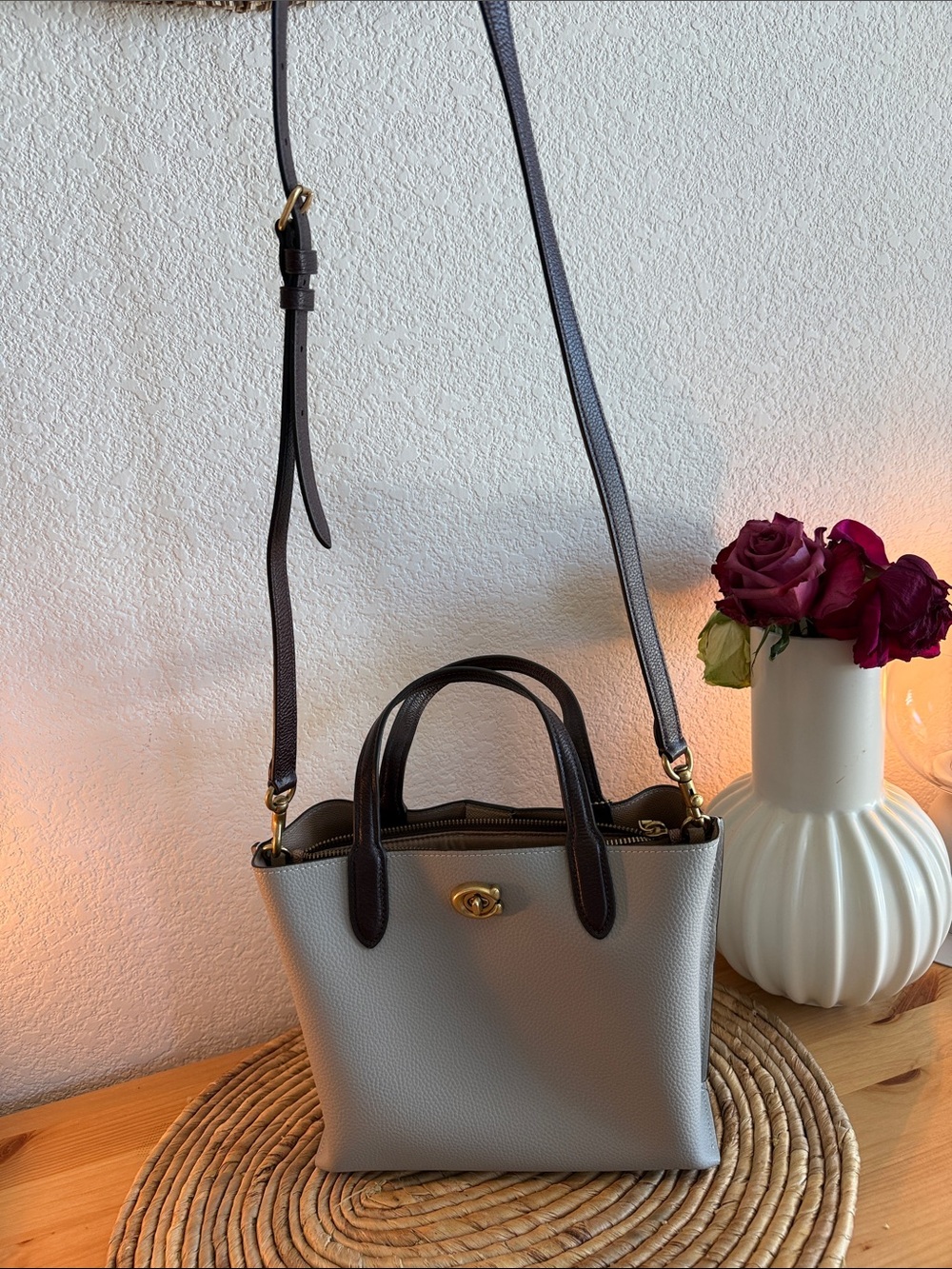 Coach Pebbled Leather Tote in Chalk with Dark Brown Handles - Picture 5 of 8
